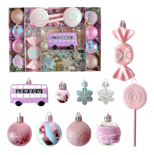 34 Piezas De Adornos Navideños Con Forma De Macarrón Rosa Y