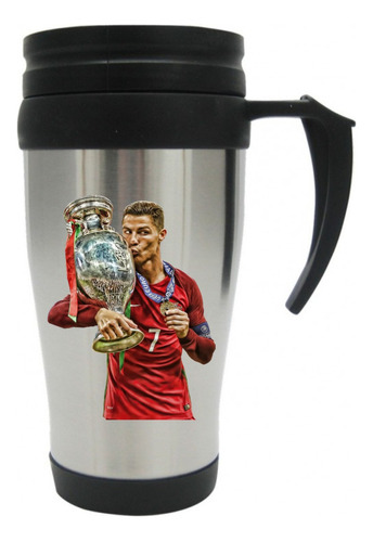 Vaso Viajero Metalico Portugal Cr7 Ronaldo Campeon Mugs 