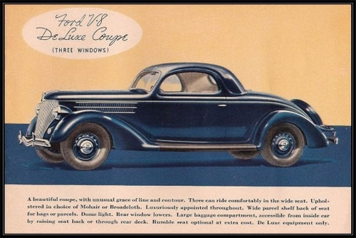 1936 Ford V8 Deluxe Coupe 3 Windows Autos - Lámina 45x30 Cm.