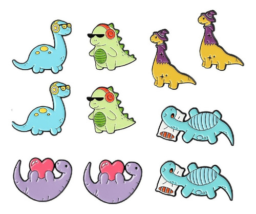 10 Piezas Dinosaurio Broche Lindo Esmalte Pin Moda Dibujos