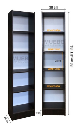 Imagen 4 de 9 de Biblioteca 5 Estantes Melamina 40x25x180 Cm Librero Colores*