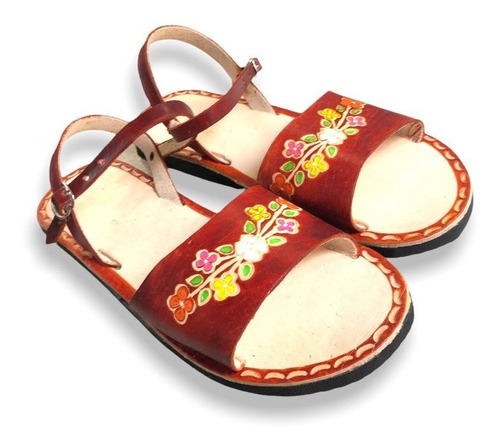 Huarache Artesanal De Piel Para Dama - Ramo 