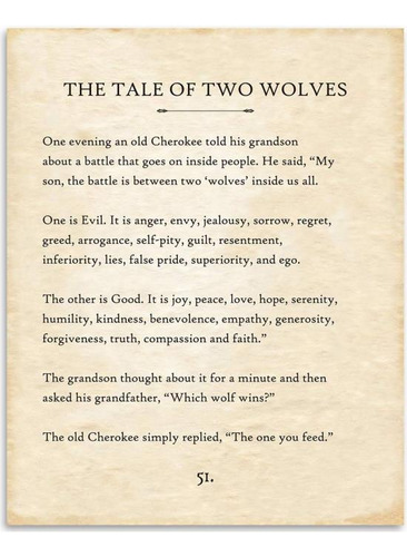 Póster Cherokee The Tale Of Two Wolves ' Impresión De Página