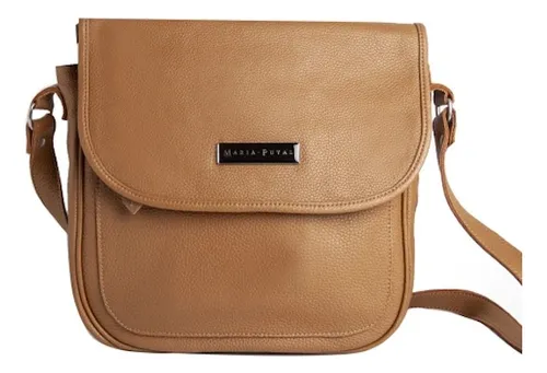 Bandolera Morral Grande 100% Cuero Genuino Bolsillo Interno Marrón Claro Lisa Níquel Marrón Claro