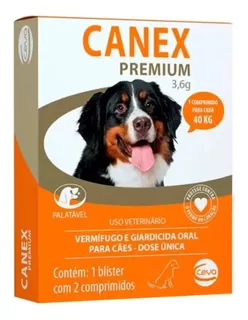 Vermifugo Canex Premium 3,6g Cães 40kg 2 Comp Palataveis