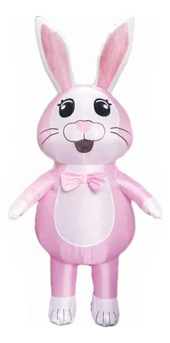 Disfraz Inflable De Conejo Rosa Con Lazo De Pascua Para Adul