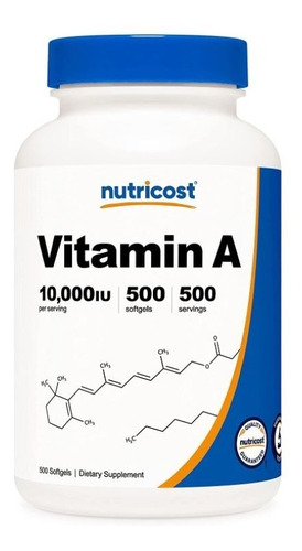 Original Nutricost Vitamina A 10000 Ui, 500 Cap Gel, 500 Ser
