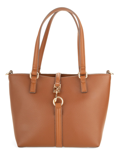 Bolso 2 En 1 Cloe: Tote + Crossbody, Chico Piel Vegana Marrón Oscuro Liso Oro Marrón Oscuro