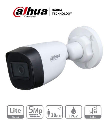 Dahua Cámara  Bullet  HFW1500CNA Resolución de 5mp Lente 2.8mm IR Inteligente de hasta 30Mts 111 Grados de Apertura Protección IP67 Micrófono Integrado Tecnología Starlight Estilo Bala Blanca