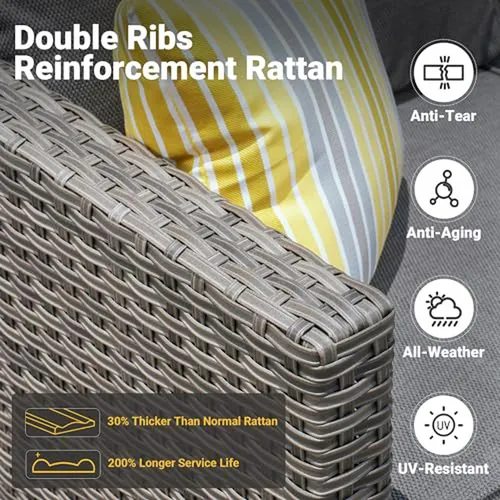 Juego Patio Con Mesa Fuego, Sillas Giratorias, Mimbre Rattan