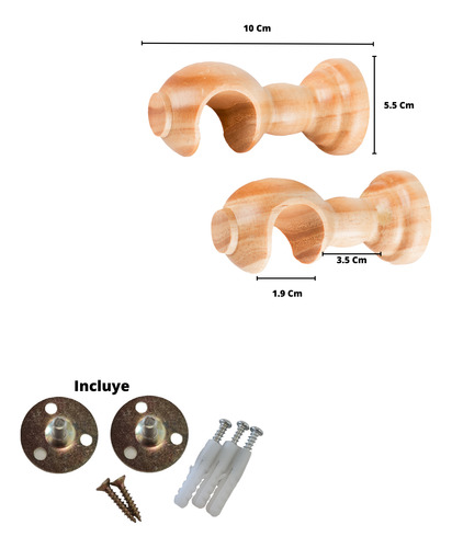 Pack 2 Unidades Soporte Simple De Madera Natural 19 Mm