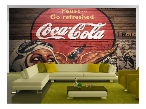 Papel De Parede 3d Coca Cola Retrô Vintage Mural 6m² Cda93