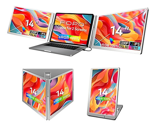 Monitor Duplo Extensor 2 Telas Notebook 14'' 60hz Lcd Full Cor Unica 127/220v