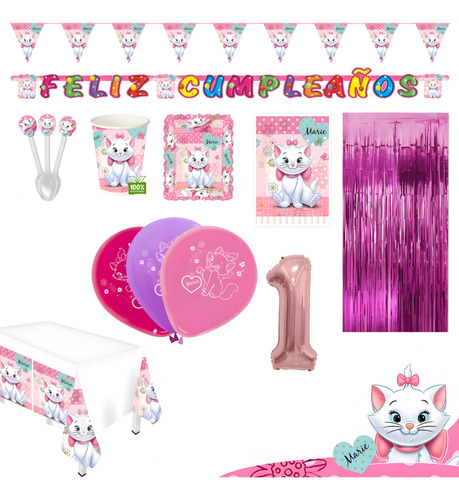 Kit Infantil Decoración Fiesta - Gata Marie X20 Invitados