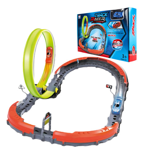 Pista De Carrera Track Racer Giro 360° 26 Piezas Con Auto Color Naranja Oscuro