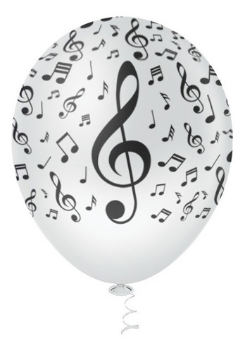Balão Bexiga Notas Musicais Branco Ou Preto Tam.10 25 Unid.