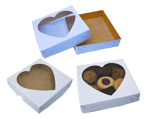 25 Cajas Blancas Con Ventana Corazon 13x13x3 Cms 1950 Ventana Corazon