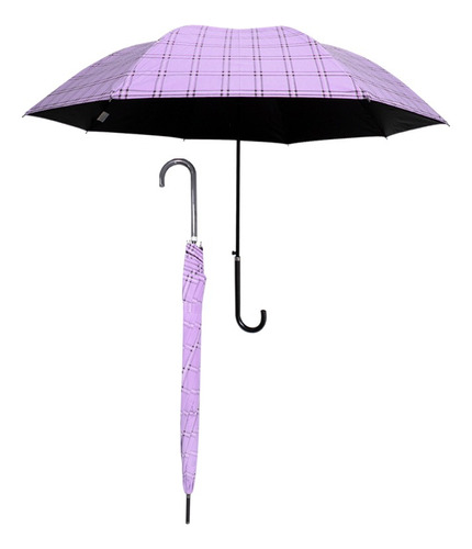 Paraguas Semiautomático Bastón Escocés Economico Sombrilla Color Lila