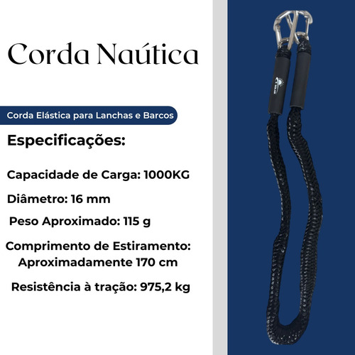 Corda Com 2 Mosquetões Para Amarrar Jetski 1,2-1,8m Preto