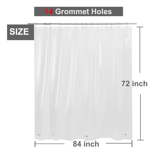 Cortina De Ducha Extra Ancha 84 X 72 Con Imanes Y Clips Magn