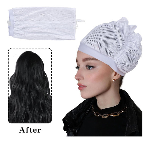 Gorro De Red Ajustable Para Secar Cabello Rizado Con Cordón