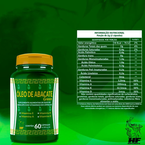 Imagem 2 de 2 de Oleo De Abacate Softgel 1000mg + Vitamina E A K D 60caps