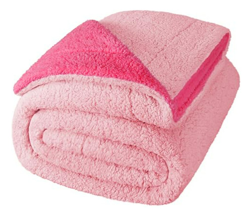 Manta Reversible Sherpa Twin Size, Suave Y Esponjosa, Rosa