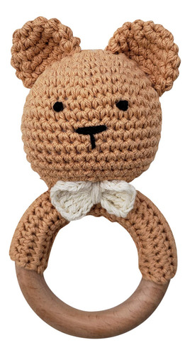Natural Crochet Teddy Bear Mordedor Bebé Juguete Sonajero .