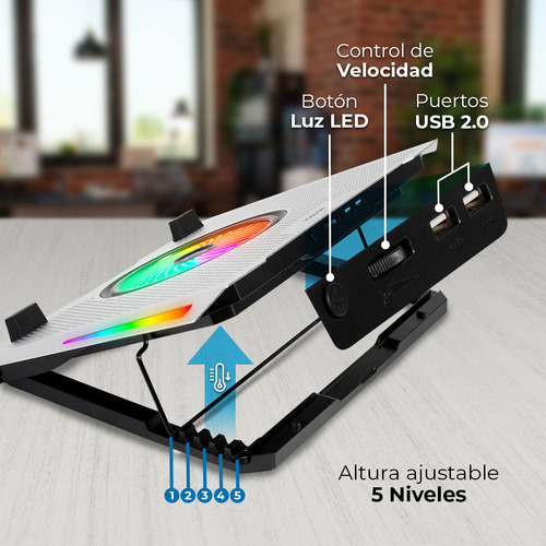 Base Enfriadora Laptop 15.6 Froost Epic Be670 Aluminio+rgb Color Gris LED RGB
