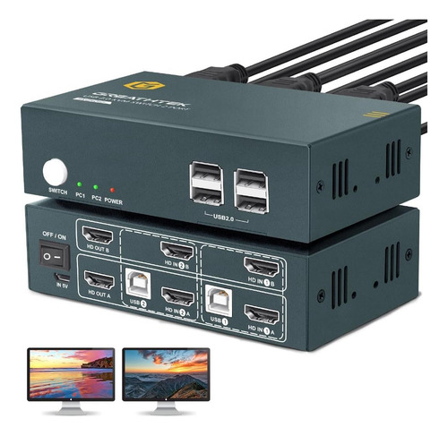 Conmutador Kvm Hdmi 2 Monitores 2 Computers, Switch 2