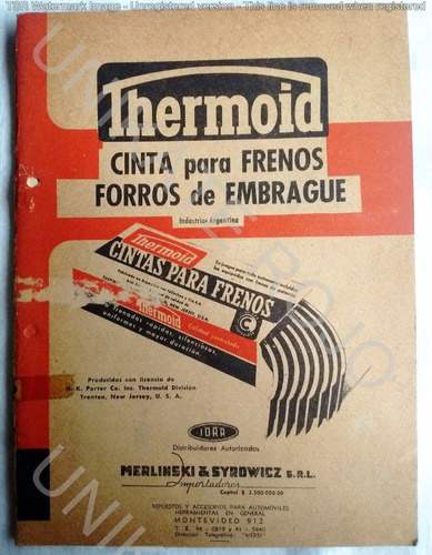 Antiguo Catálogo Cinta Freno Forro Embrague Thermoid  1957