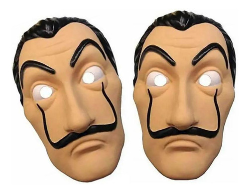 Máscara Plástica Salvador Dali La Casa De Papel - Kit Com 2 Cor Bege