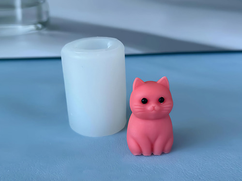 Molde De Silicona Gato Gatito Chico Vela Resina Yeso Blanco