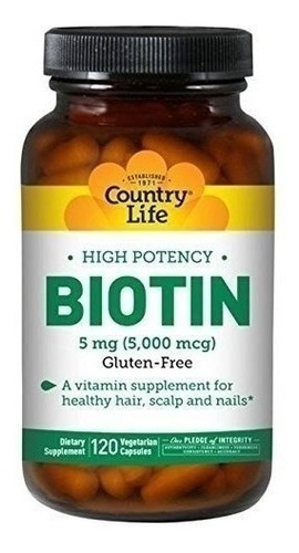 Country Life - High Potency Biotin, 5 Mg - 120 Vegan Capsule