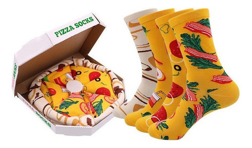 Calcetines Algodón Pizza Regalo Navidad 4 Pares