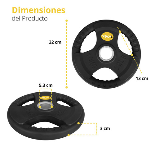 Par Disco Olímpico Recubierto Caucho 22lb C/u Tayga Color Negro