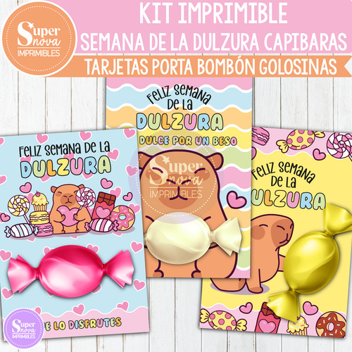 Kit Imprimible Porta Bombón Semana De La Dulzura Capibaras