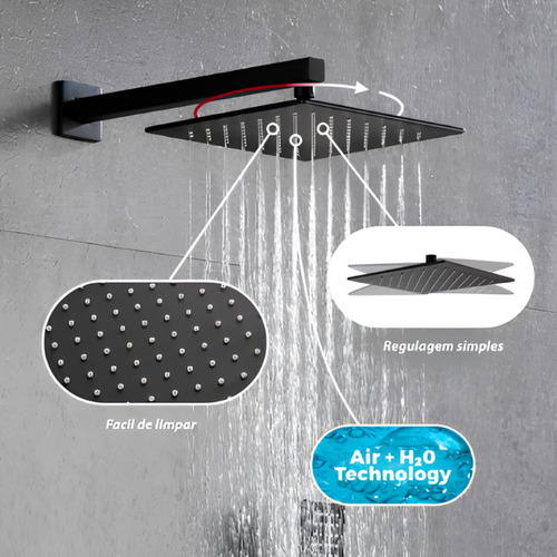 Chuveiro Ducha Banheiro Com Acabamento Registro Monocomando Acabamento Preto Cor Preto Fosco
