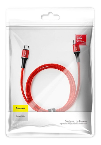 Cable USB-C Baseus Halo de 200 cm, 3 a 60 W, tipo C, rojo
