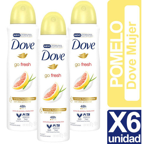 Desodorante Dove Go Fresh Pomelo Pack De 6 Unidades 150ml