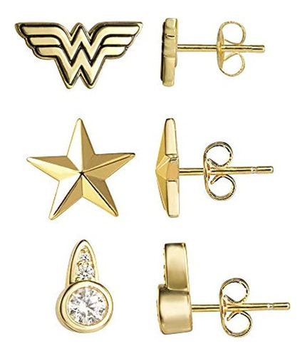 Dc Comics Wonder Woman 1984 Juego De Aretes Chapados En Oro