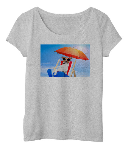 Remera Mujer Perros 8 Perro Playa Descansando Silla