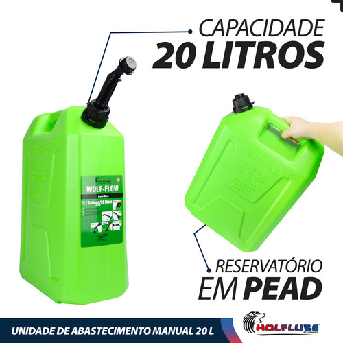 Galão De Gasolina Combustível Álcool 20 Litros Com Bico Wolflube