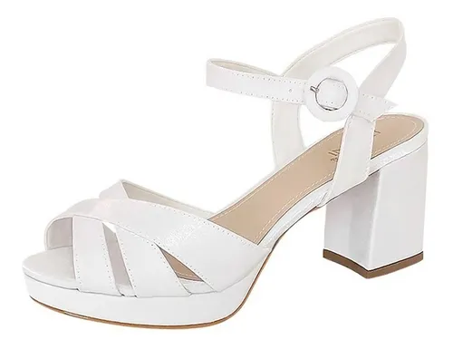 Sandalias branca cheap salto grosso