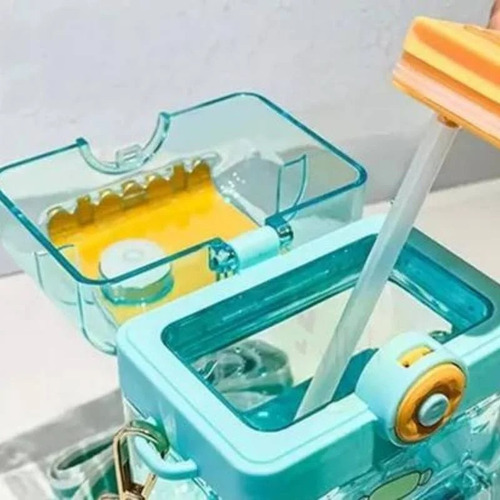 Garrafa Infantil Olá Verão Duplo Bocal Com Canudo E Com Alça