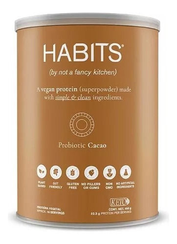 Habits Proteína Vegana Probioticos 488g  Sabor Cacao Sfn