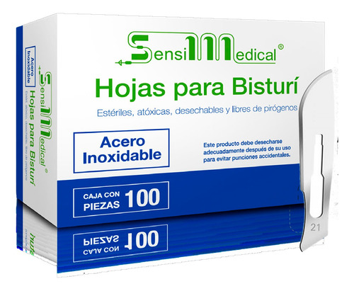 Hojas P/ Bisturi De Acero Inoxidable # 21 C/100 Sensimedical