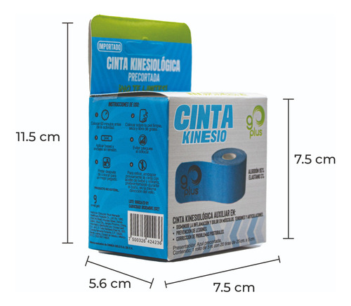 Paquete 6 Cintas Kinesiológicas Azul Go Plus 5m Pre-cortada