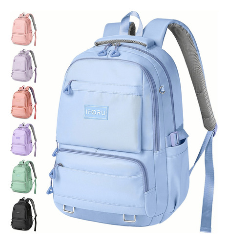 Mochila escolar Iforu Antirrobo Backpack-02G color celeste diseño liso 30L