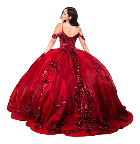 Imagen 3 de 8 de Vestido Largo De Quinceañera Lentejuela Glitter Encaje Cola